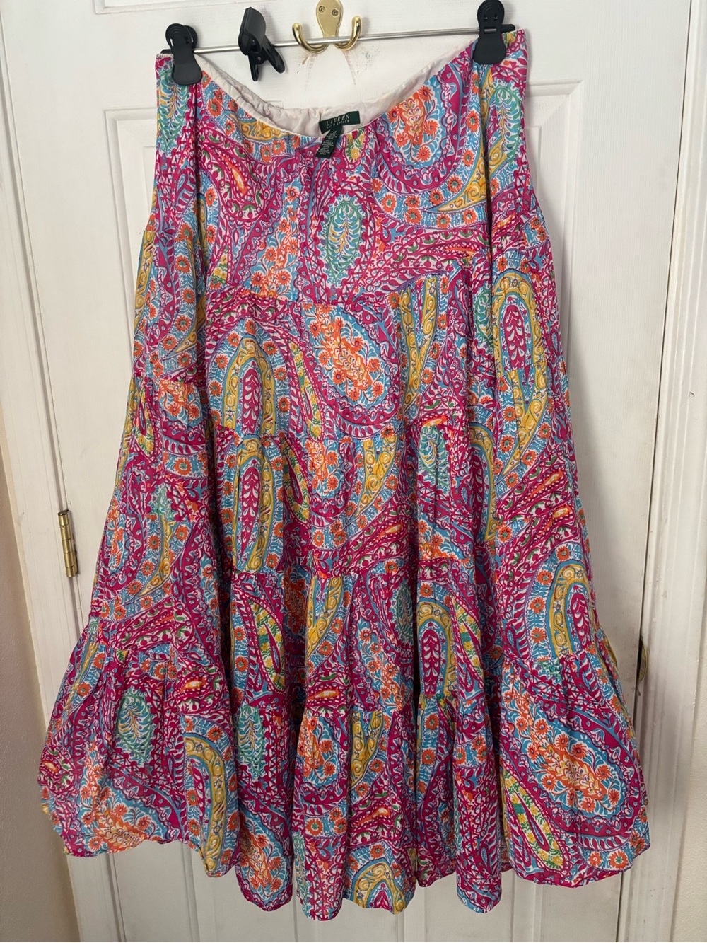 Lauren Ralph Lauren Pink Multi Paisley Tiered Skirt